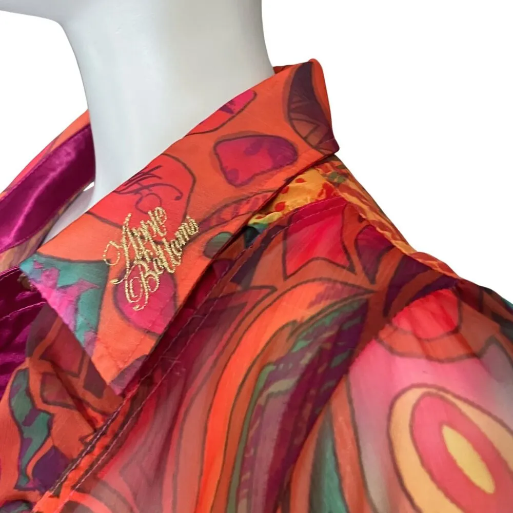 Vintage Y2K Apple Bottom Colorful Psychedelic Sheer Blouse Top Trashy2K M/L Pink - Image 8