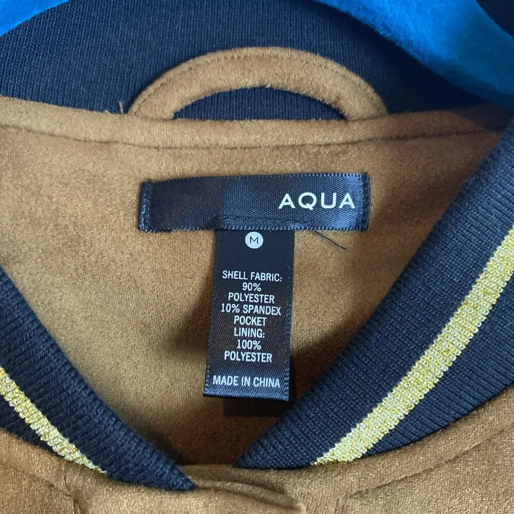 Aqua Women’s Faux Suede Metallic Stripe Rib Trim Bomber Coat Jacket Size Medium - Image 2