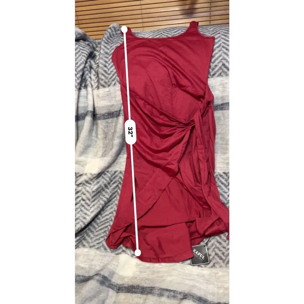 Zaful Ruched Knot Midi Dress Red Size M - Image 4