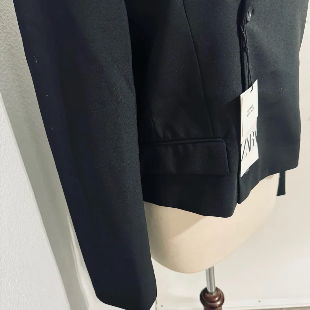Zara Bloggers Favorite Black Double Breasted Cropped Wool Blend Blazer Sz‎ M - Image 10