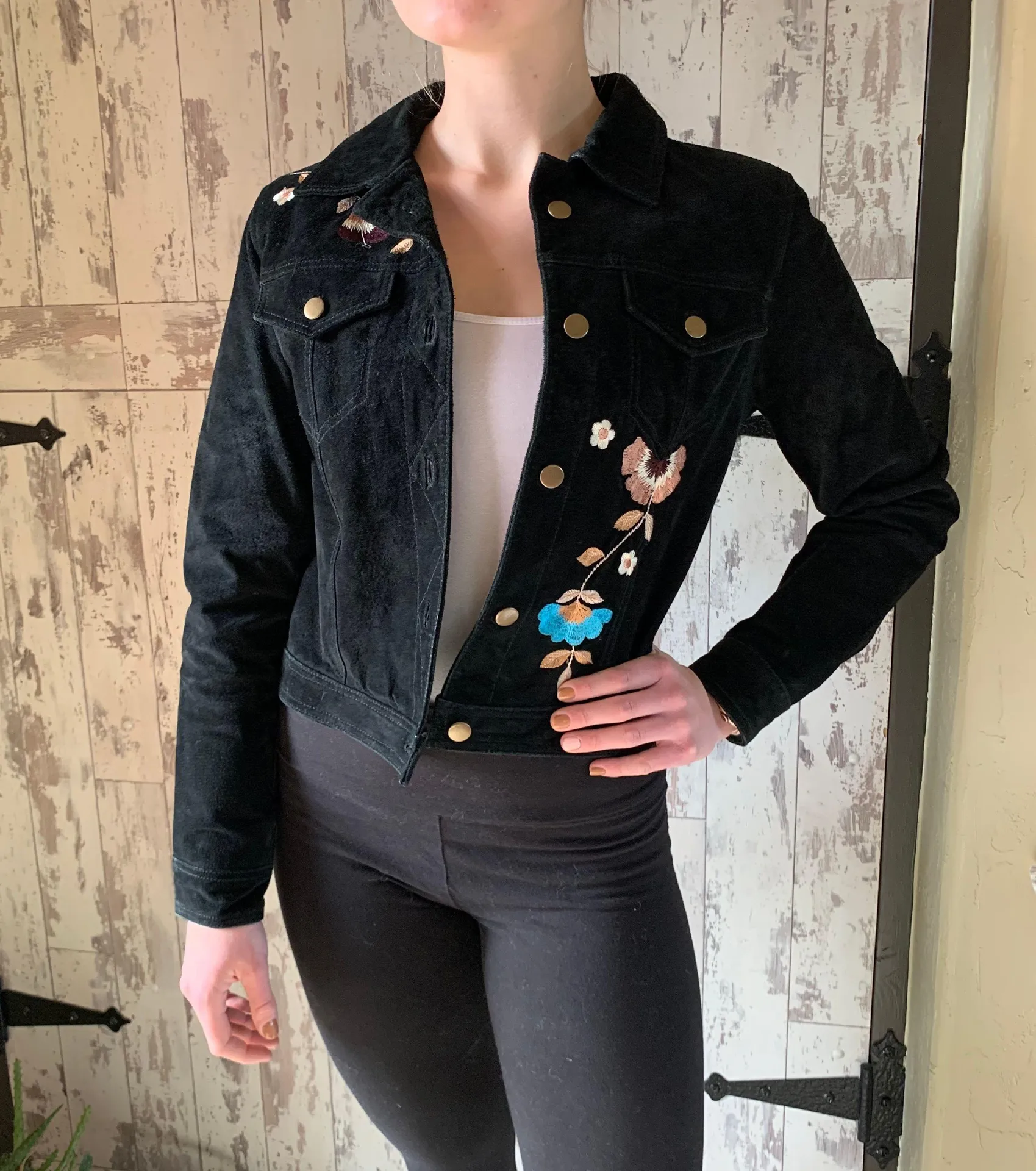 Brandon Thomas Suede flower embroidered jacket - Image 4