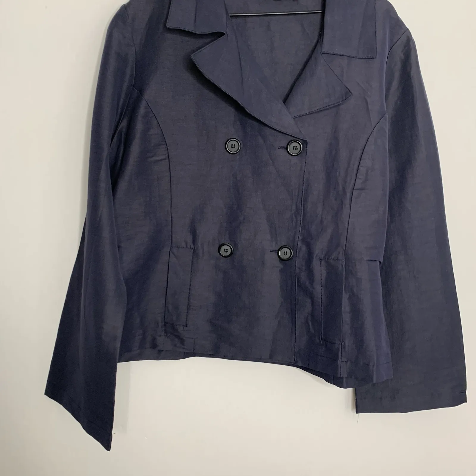 Bryn Walker Blue Linen Blend Boxy Double-Breasted Jacket Womens Large - Image 6