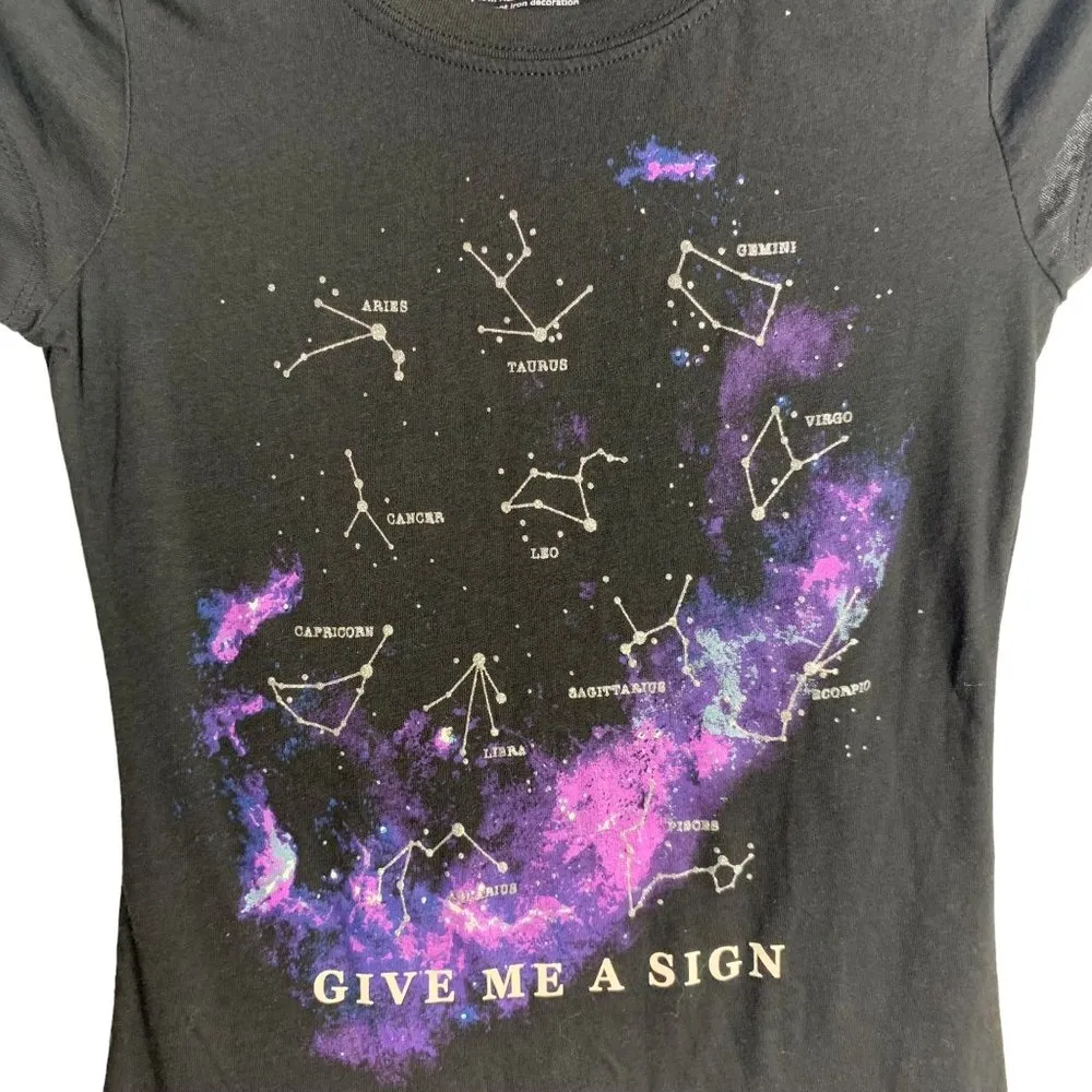 Wound Up Astrological Signs T Shirt XS Black Crewneck Short Sleeves Galaxy - Image 2
