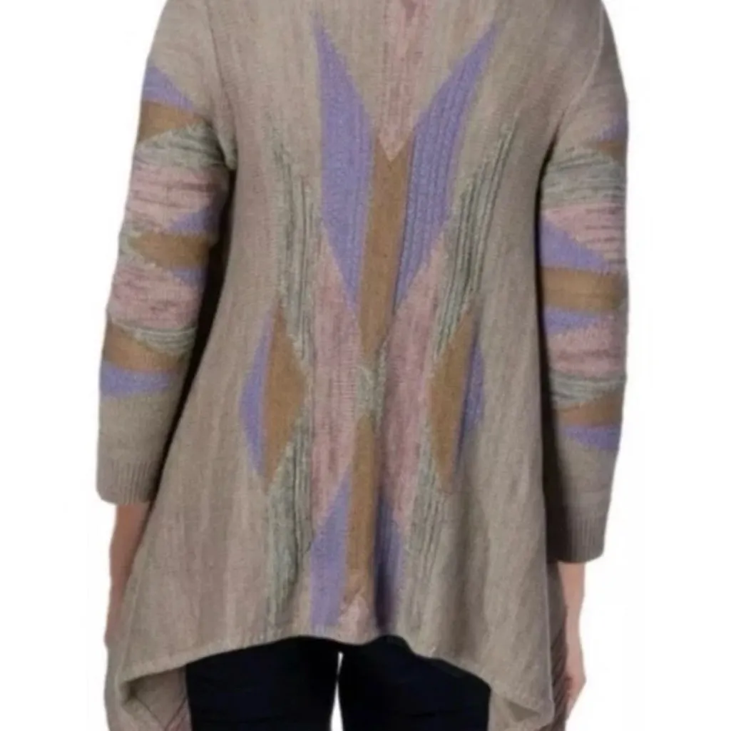 RALPH LAUREN Taupe Cotton Wool Southwestern Draped Cardigan L/XL - Image 2