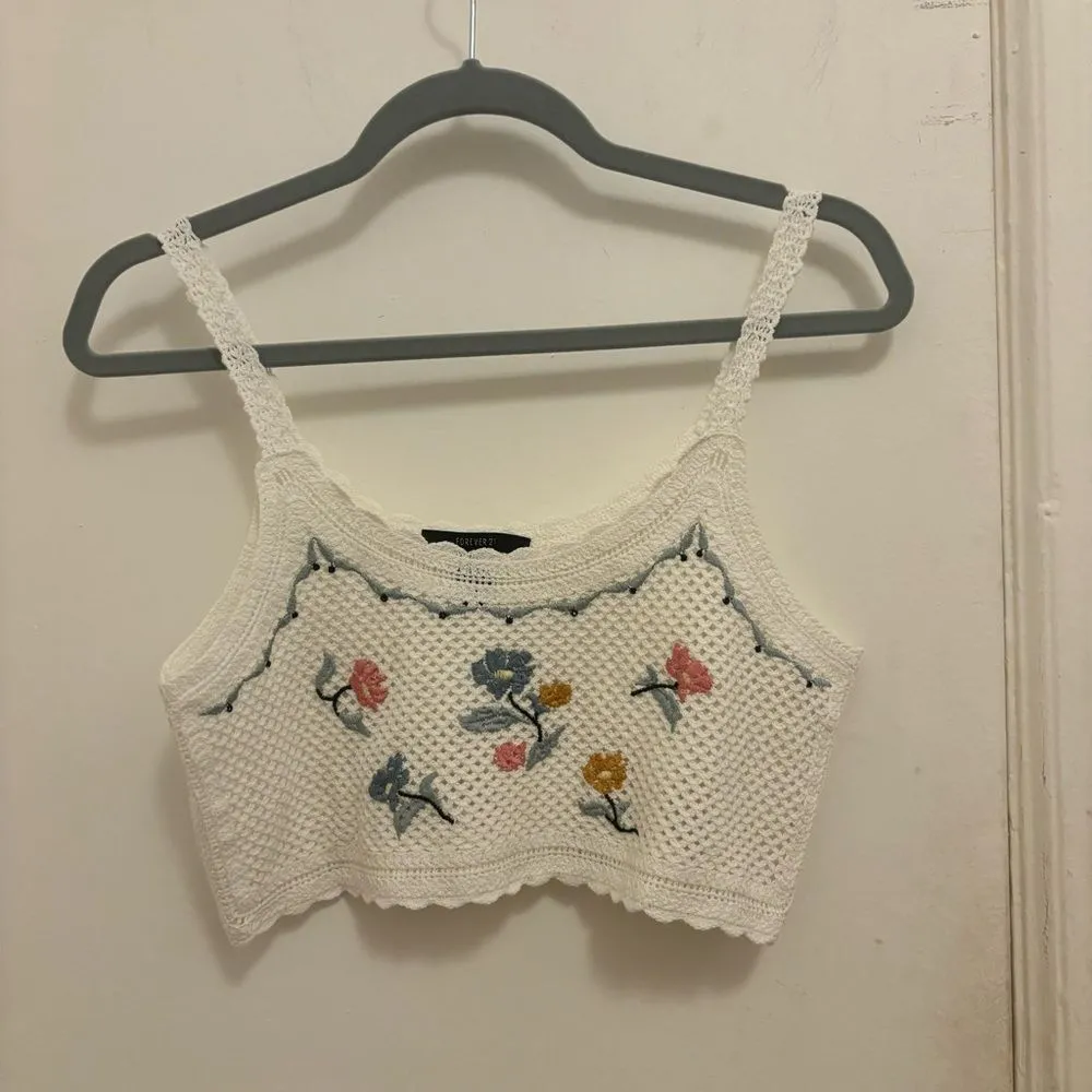Forever 21 Embroidered Crochet Crop Top - Image 5