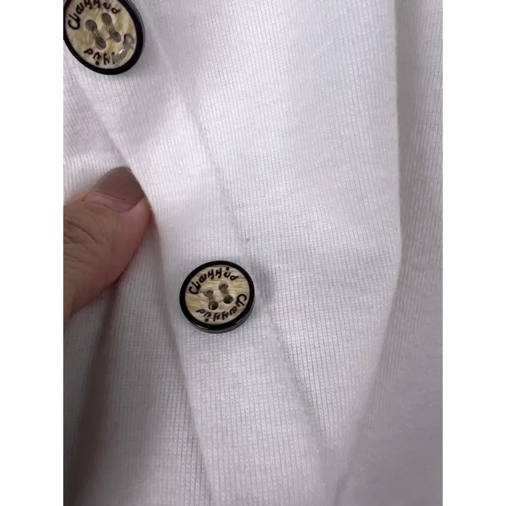 Harhay Women’s Button Side Long Sleeve Top Medium White Cream Faux Suede Elbow P - Image 4