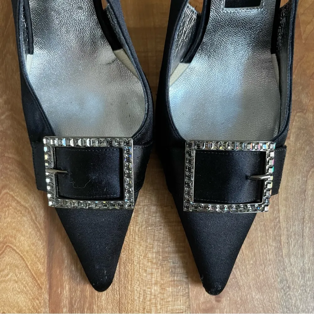 Christian Lacroix Black Satin Formal Slingback Pumps Rhinestone Buckle Size 36 6 - Image 7