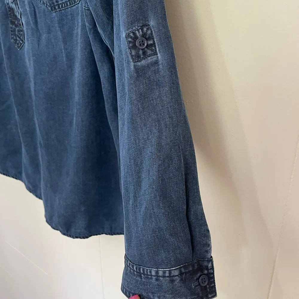 Soft Surroundings Boulevard Button Tunic Shirt Blue Chambray Roll Tab ~ Size XS - Image 5