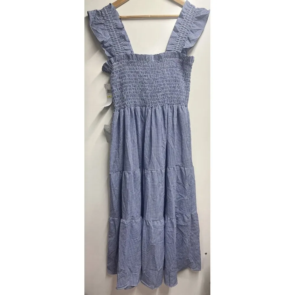 London Times NEW Women's Gingham Smocked Top Midi Dress Blue Size Medium - Image 8