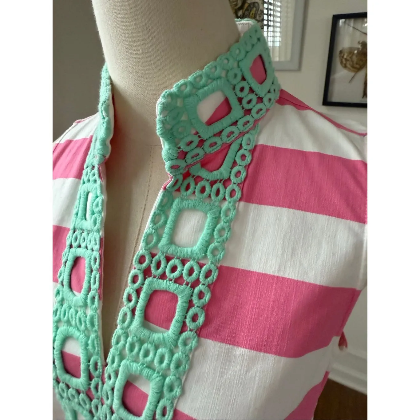 Sail To Sable STS Pink Stripe Sleeveless Classic Tunic Dress Seafoam Green Croch - Image 4