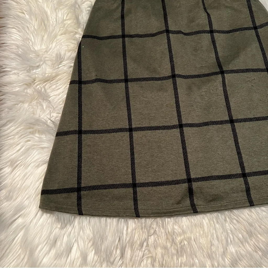 Renee C Stitch Fix Zuma Knit Skirt Olive Green Black Plaid L Size L - Image 4