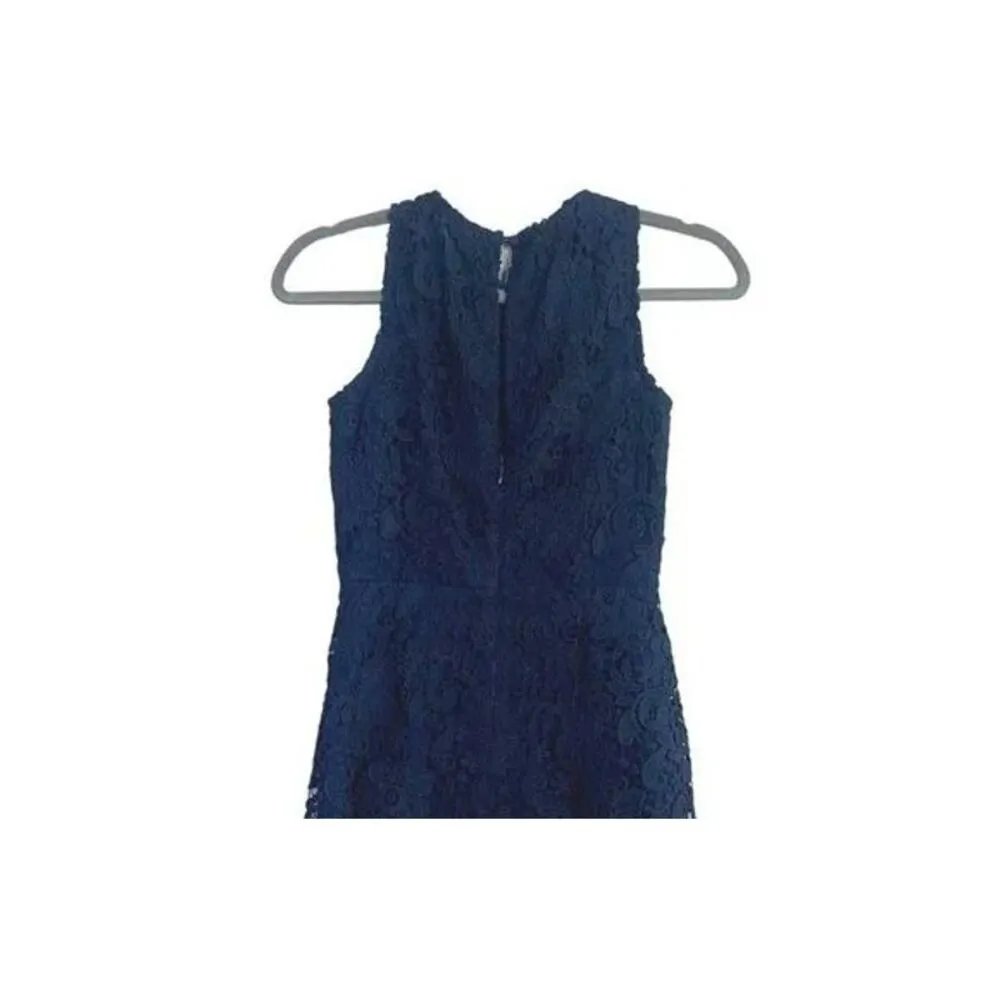 J.Crew Sleeveless Floral Lace Sheath Mini Dress Key Hole Back Zip 00 Navy Blue - Image 6