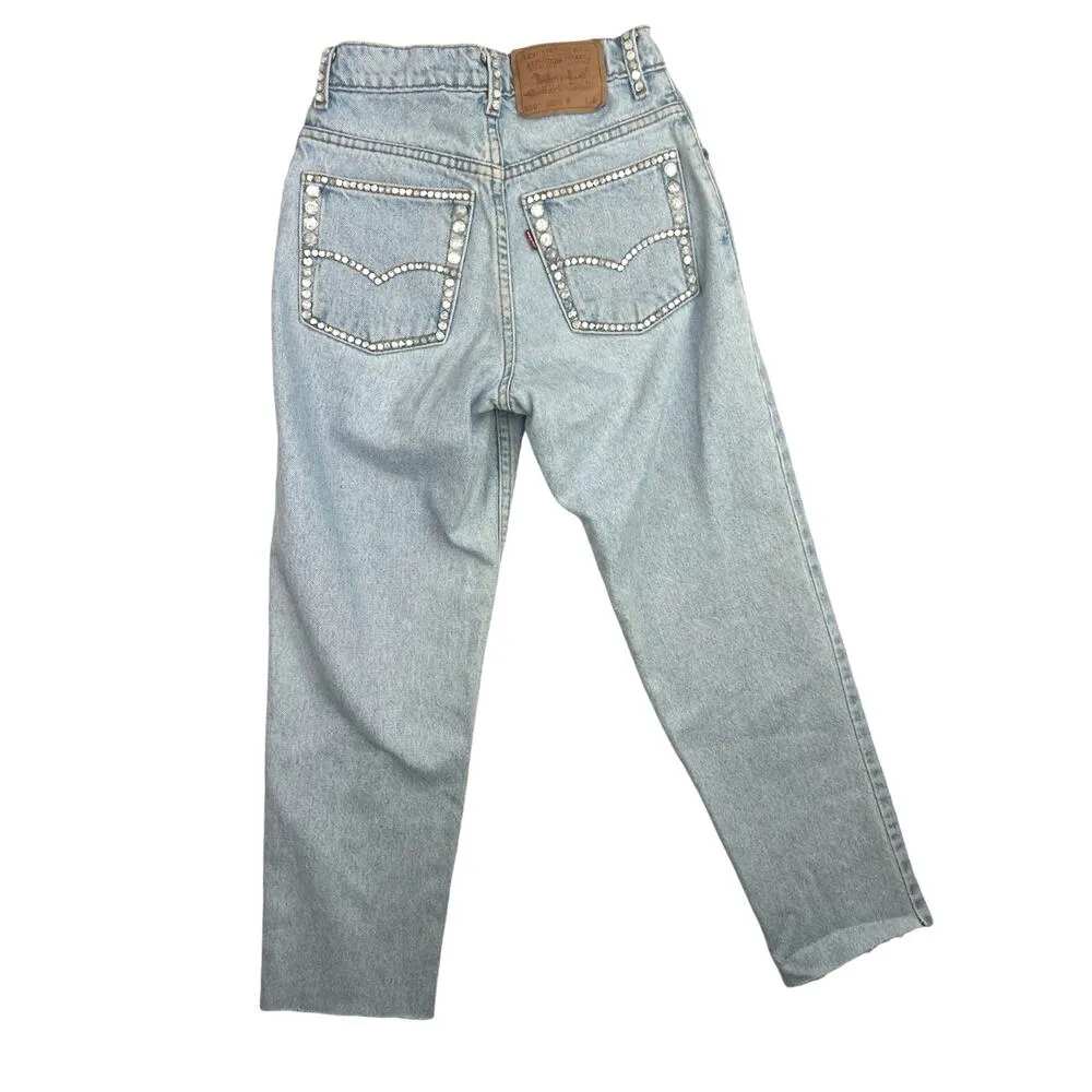 Levi Strauss 550 Blue Denim High Rise Relaxed Fit Cut Off Tapered Leg Jeans Sz S - Image 2