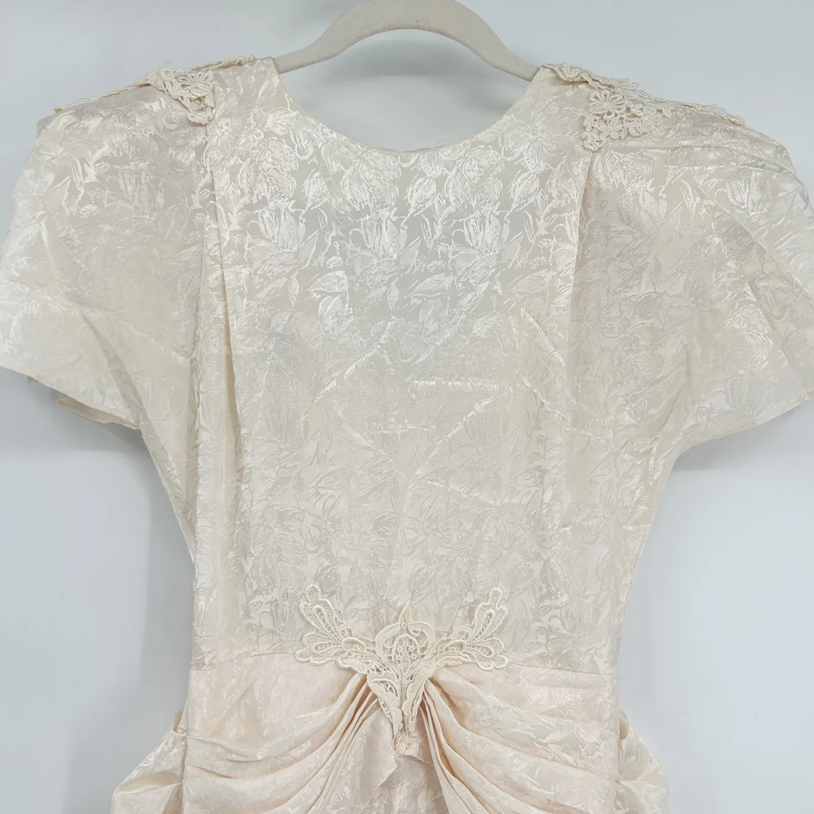 Janelle Womens Romantic Cottage Vintage 80s Ivory Jacquard Formal Dress Size 5/6 - Image 3