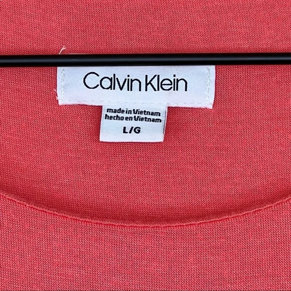 Calvin Klein blouse womens large coral floral lace overlay textured short sleeve - Image 3