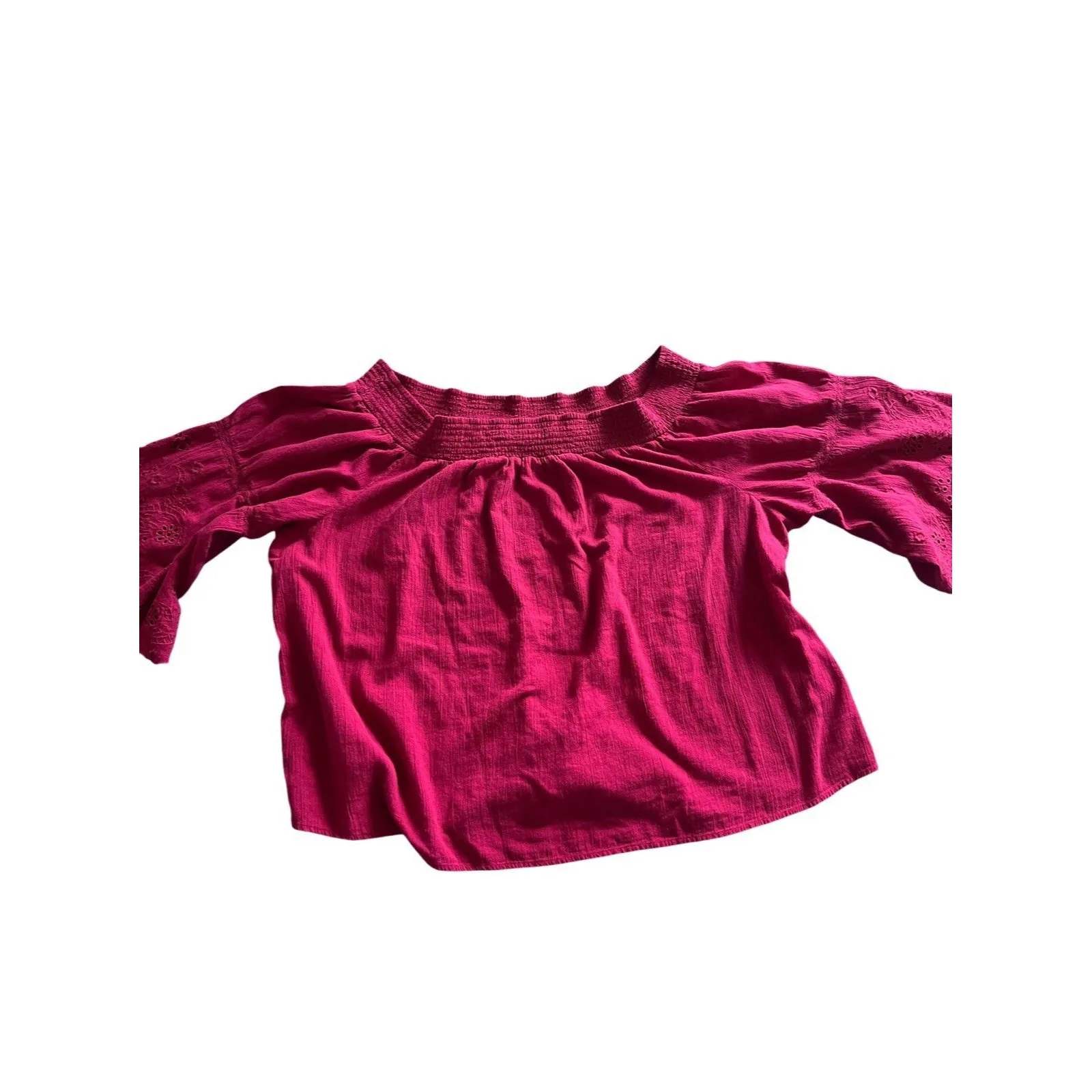 Lane Bryant Magenta Pink 3/4 Sleeve Off The Shoulder Smocked Neck  Blouse 26/28 - Image 3