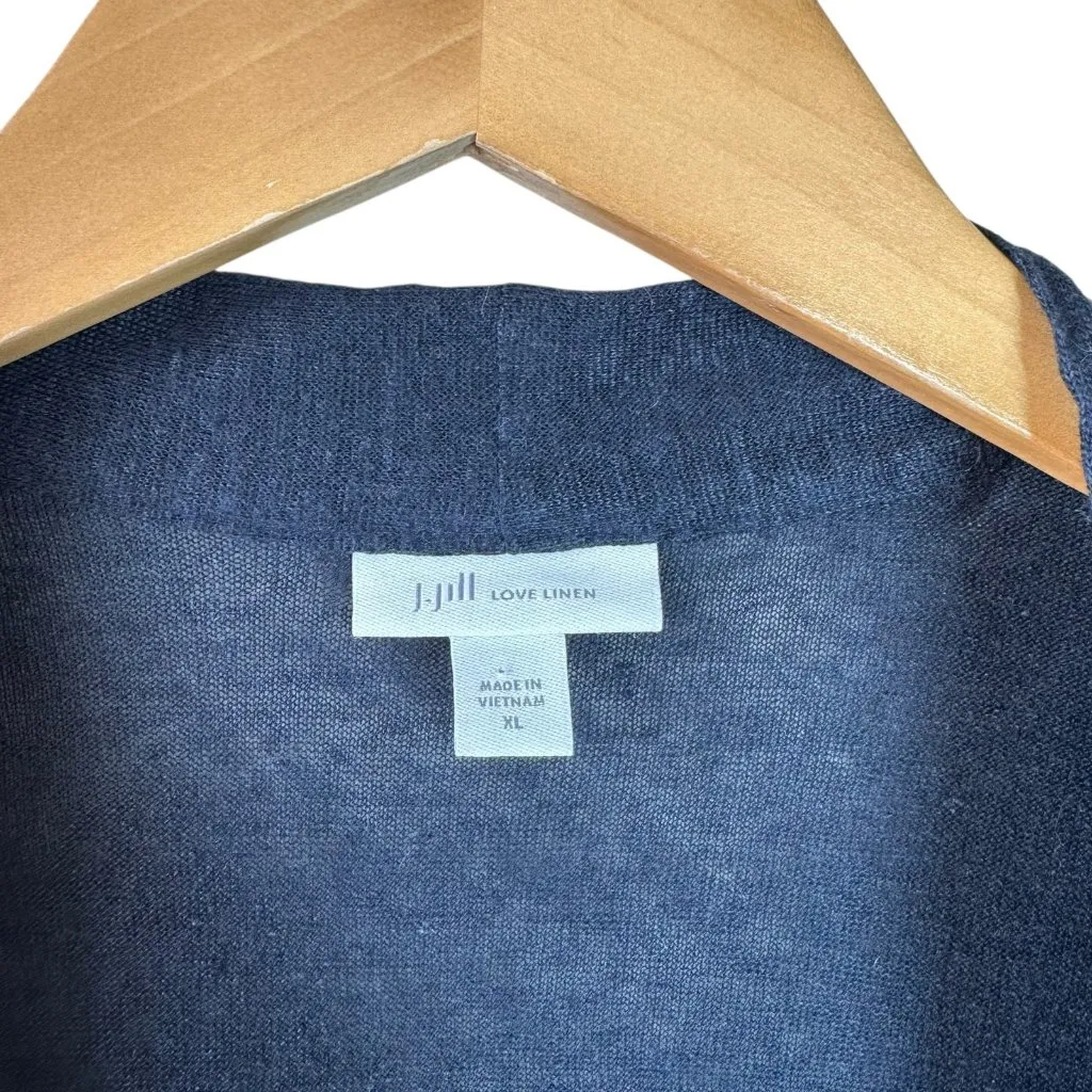 J.Jill Navy Blue Linen Draped Open Front Cardigan Size XL Lagenlook Minimalist - Image 4