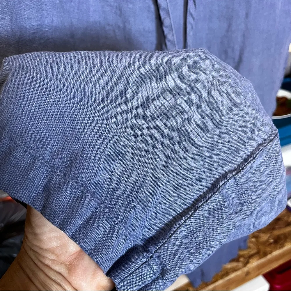 J JILL PURE JILL‎ Garment Dyed Linen Crop Pant Travel Casual Commute Beach Comfy Blue Size L - Image 8