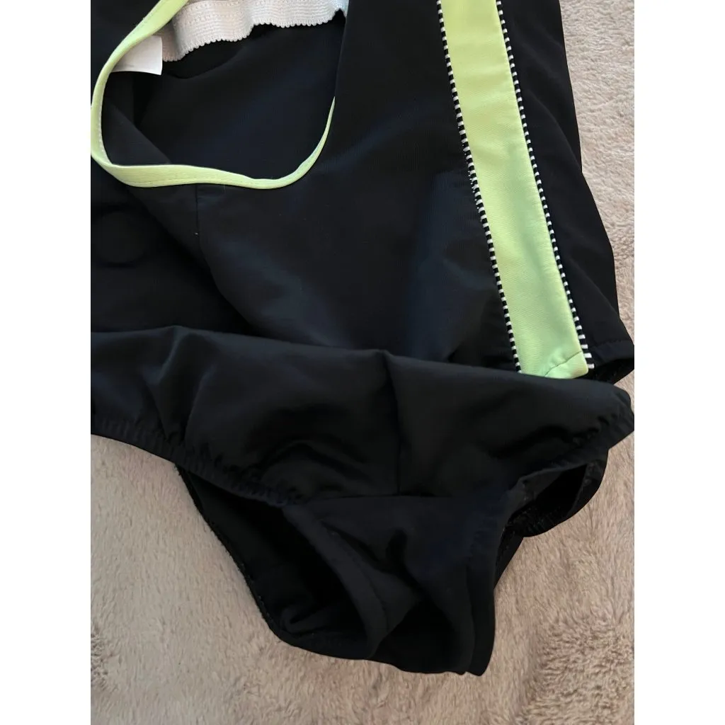 Black & Neon Green One-Piece Swimsuit With Open Back & Built-In Bra By Miraclesu - Image 6