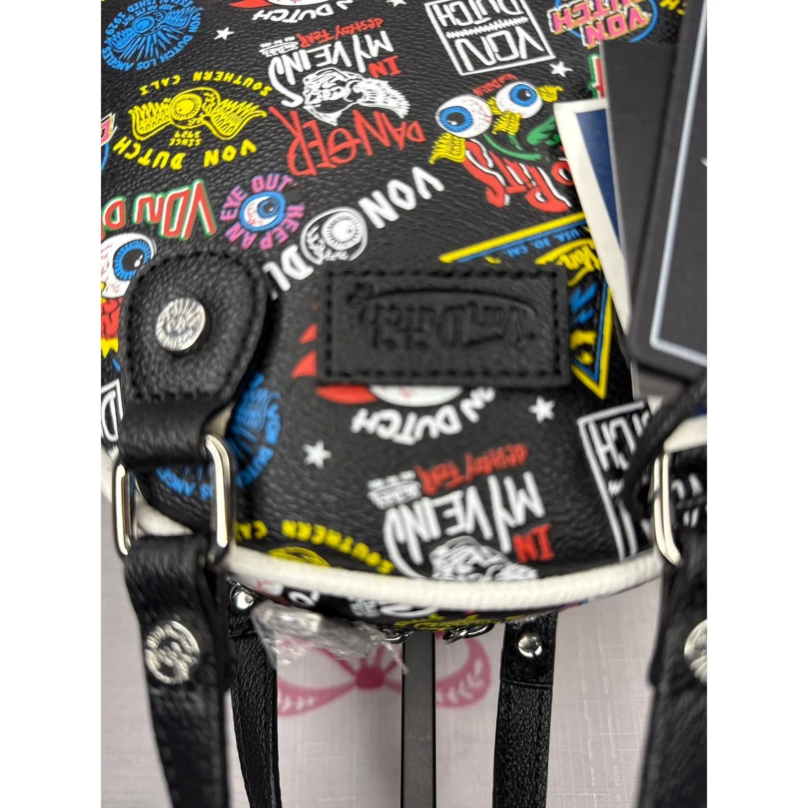 Von Dutch Jax Bowler Bag – Black Graffiti Logo Print Y2K Satchel - Image 2