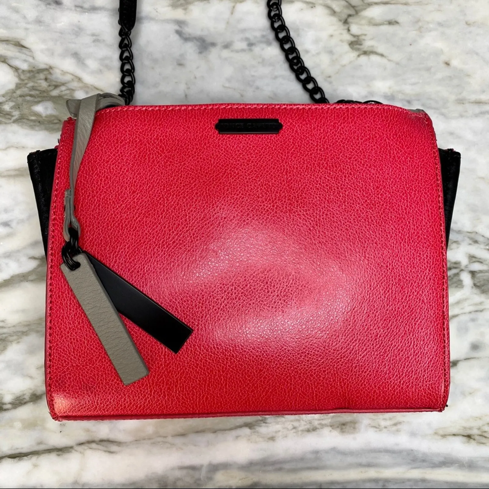 Vince Camuto "Geri" Leather Colorblock Crossbody Purse in Pink Black Grey - Image 8