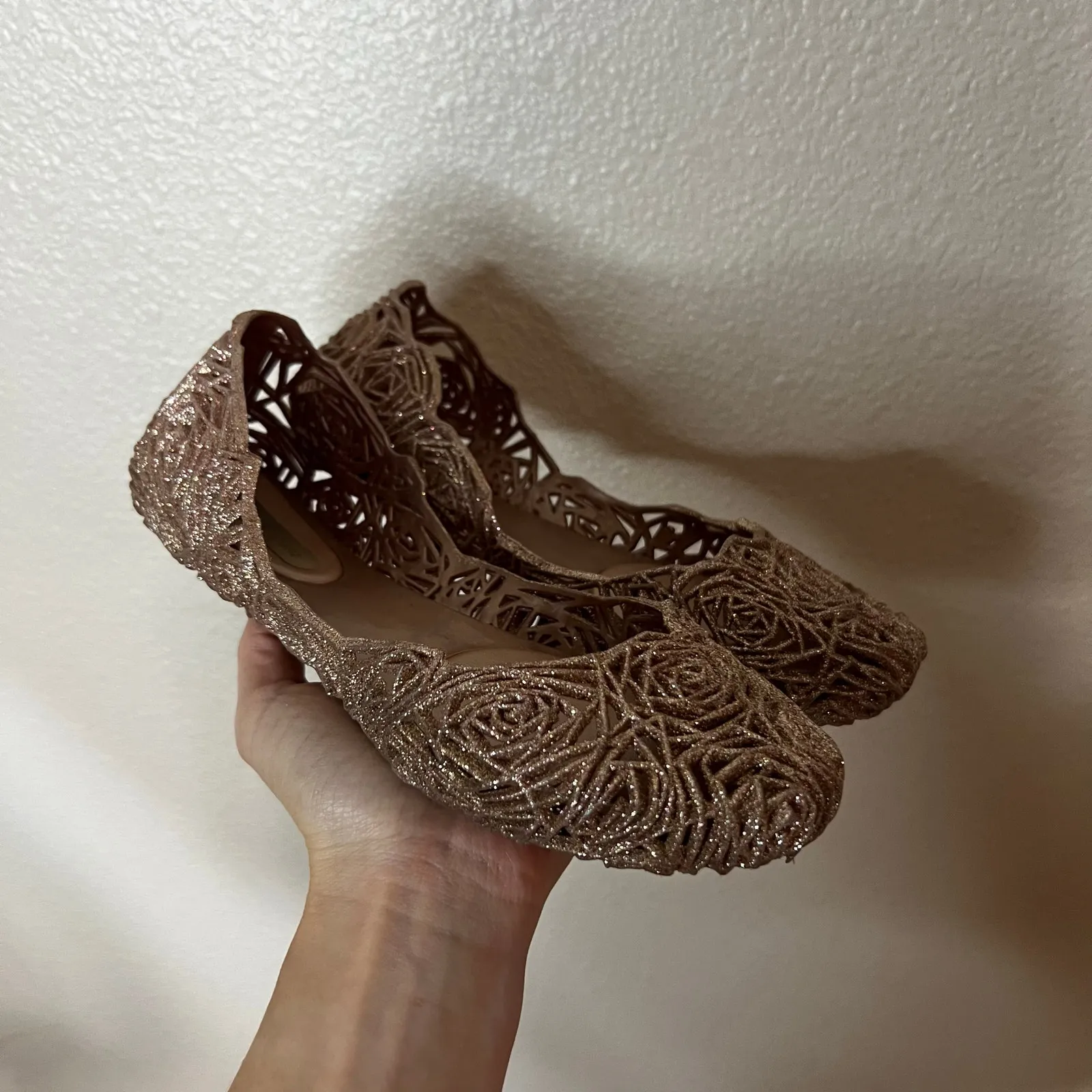 Melissa x Campana rose gold glitter rosette flats WOMENS 6 - Image 2