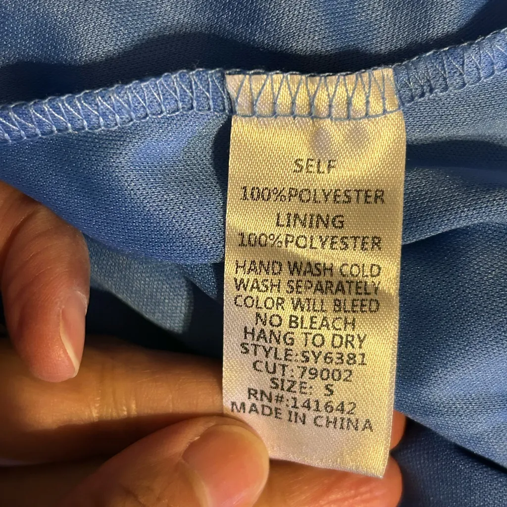 She + Sky Blue Green Floral Ruffle Dress Size Small - Image 6