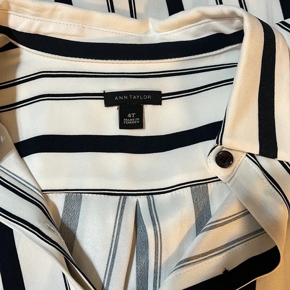 Ann Taylor Black and White Dress Button Down Short Sleeve MIDI Dress Size 4 Tall - Image 7