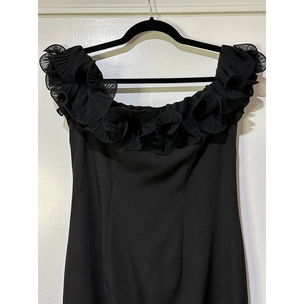 Ieena 4 Mac Duggal Off the Shoulder Ruffle Detail Column Gown Black 4 NWT 49643 - Image 4