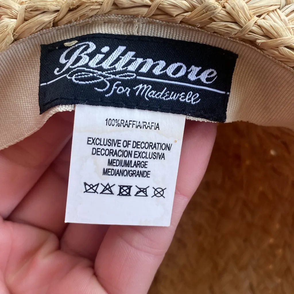 Madewell x Biltmore Raffia Lifeguard Straw Hat M/L Leather Chin Strap Tan Brown - Image 8