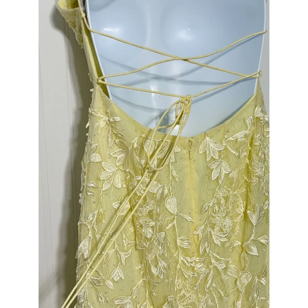 Amarra Yellow Floral Lace‎ Applique Spaghetti Strap Formal Gown Dress Size 2 - Image 10