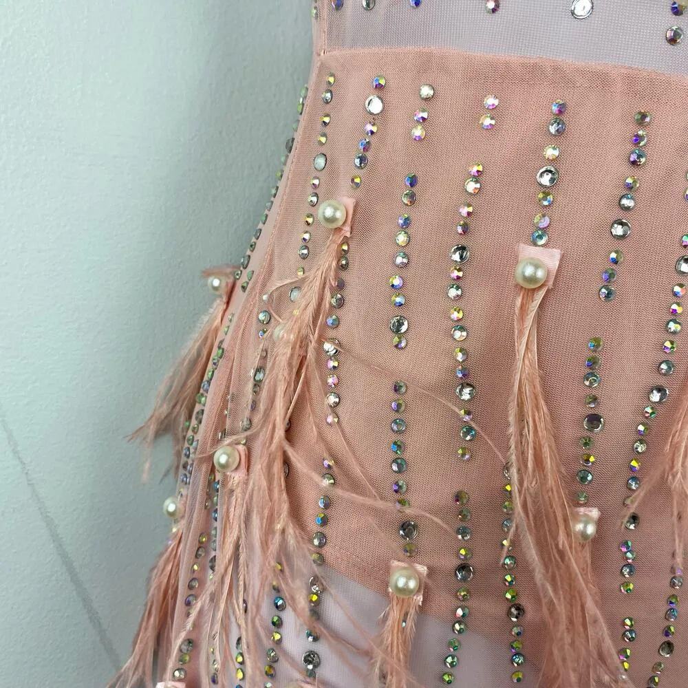 NEW Pink Boutique Embellished Sheer Mesh Bodycon Dress Small - Image 4