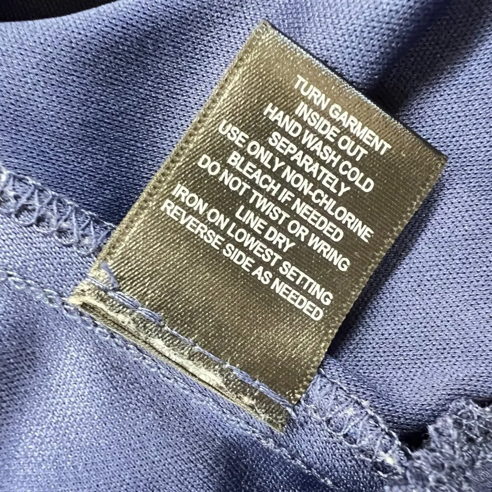 Trixxi Floral Sheer Long Sleeve V-Neck Mini Dress Navy Blue Orange Size Small - Image 12