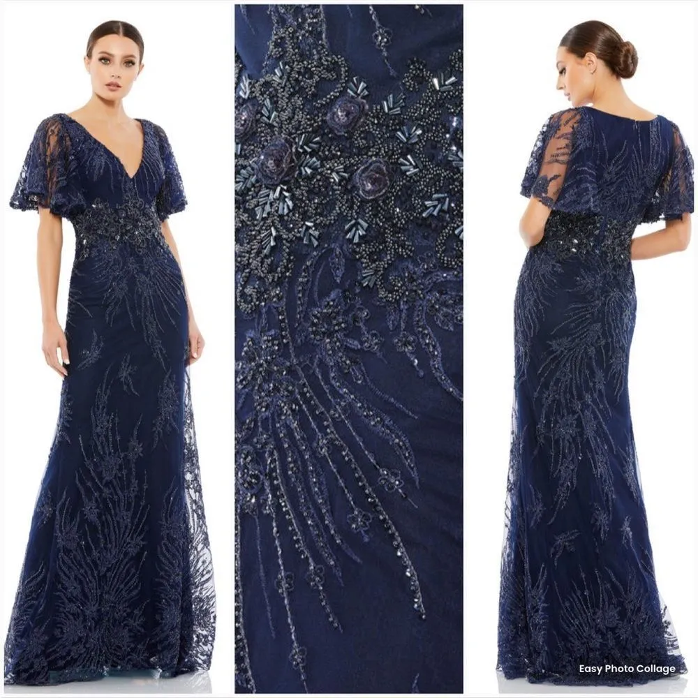 Mac Duggal 67493 Womens Blue VINTAGE FLUTTER SLEEVE EVENING GOWN Dress - Image 2