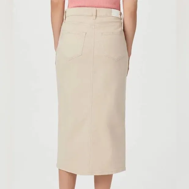 PAIGE Angela Midi Denim Skirt Women’s 6 (28) Soft Beige Preppy Classic Casual‎ - Image 3