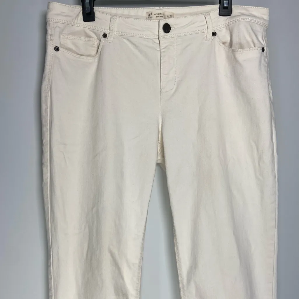 J Jill White Denim Slim Ankle Jeans Authentic Fit Mid Rise Office Minimal Work Size 12 - Image 2