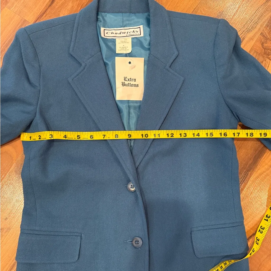 Vintage Chadwick classics blue‎ 100% wool blazer cost classic workwear career 2P - Image 5