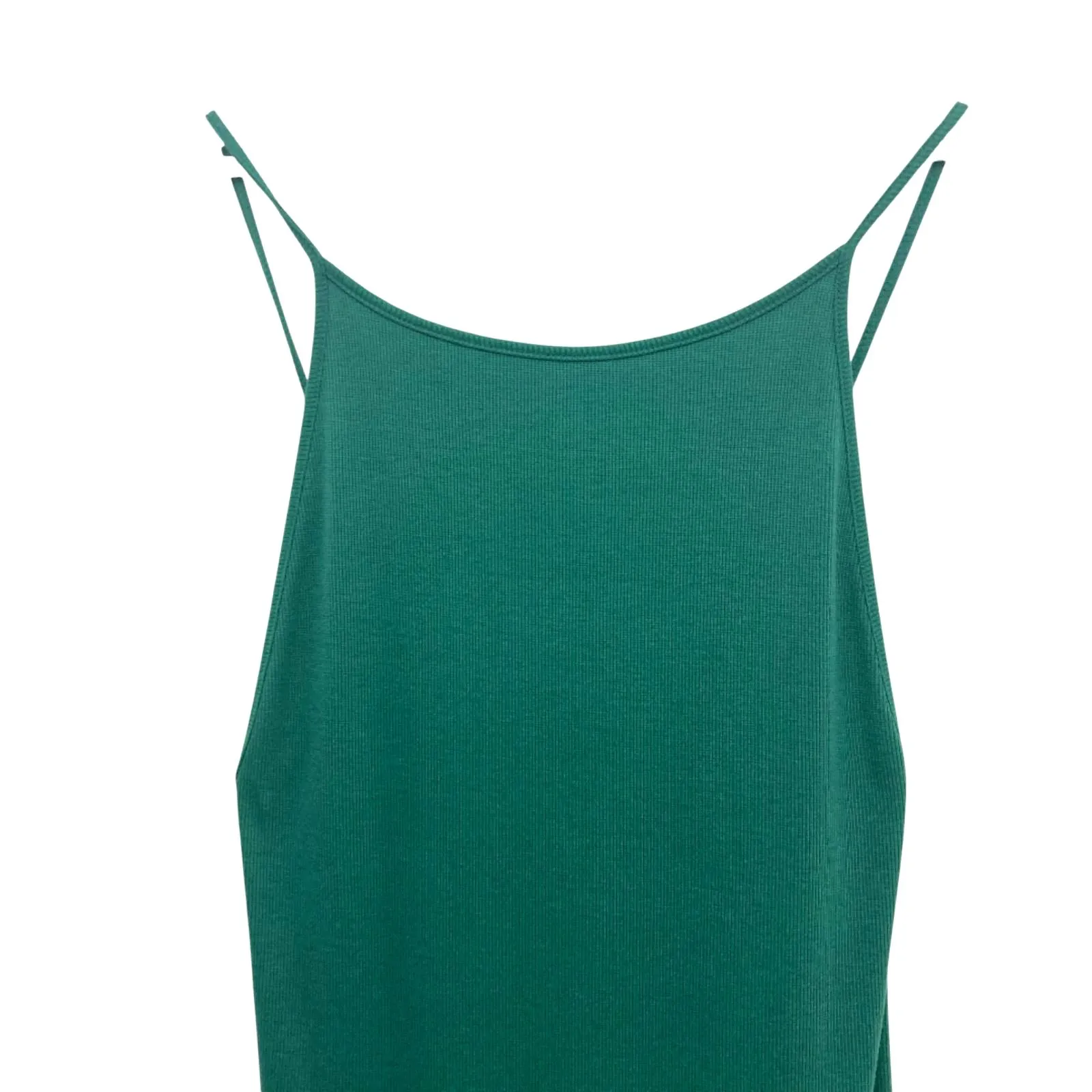 Farm Rio Green Ribbed Stretch Dress M Brazilian Brand Spaghetti Strap Midi - Image 7