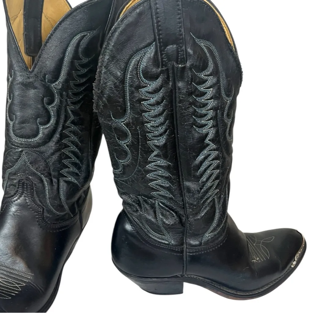 Western Black Cowboy Boots Silver Hardware Mid Calf Women’s Size 7.5M - Image 8