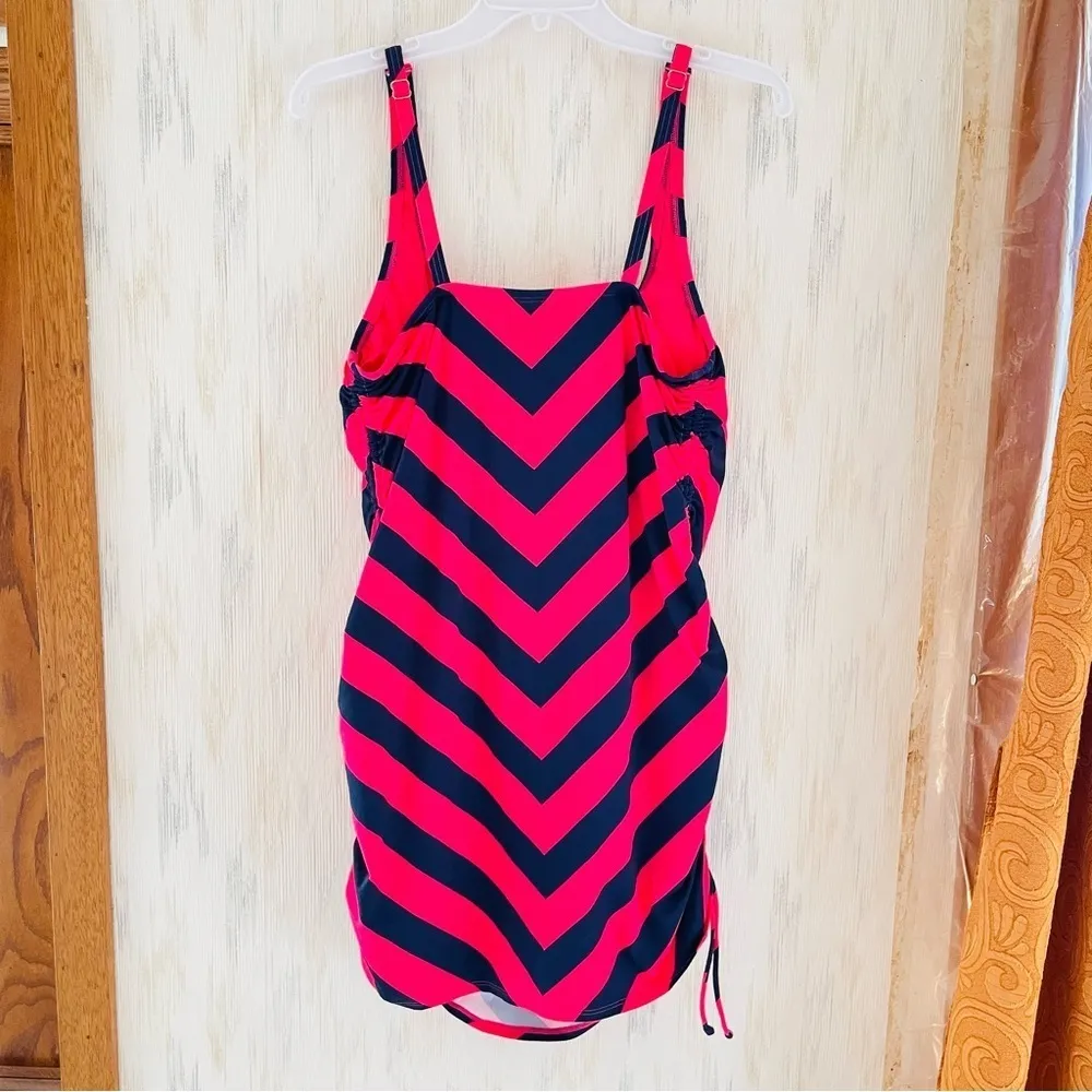 Lands' End Chlorine Resistant Adjustable Swim Dress Deep Sea Navy/hot Pink Sz 12 - Image 6