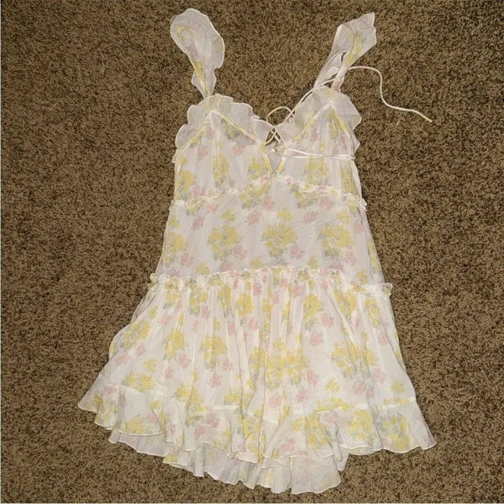 LoveShackFancy Frista Floral Print
Ruffled Mini Dress size medium - Image 5