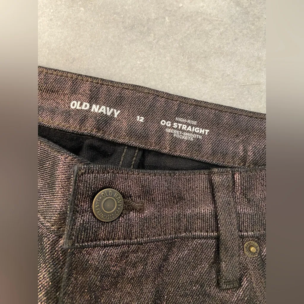 NWT Old Navy Size 12 Black Metallic Sparkle OG Straight Hight Rise Stretch Pants - Image 12