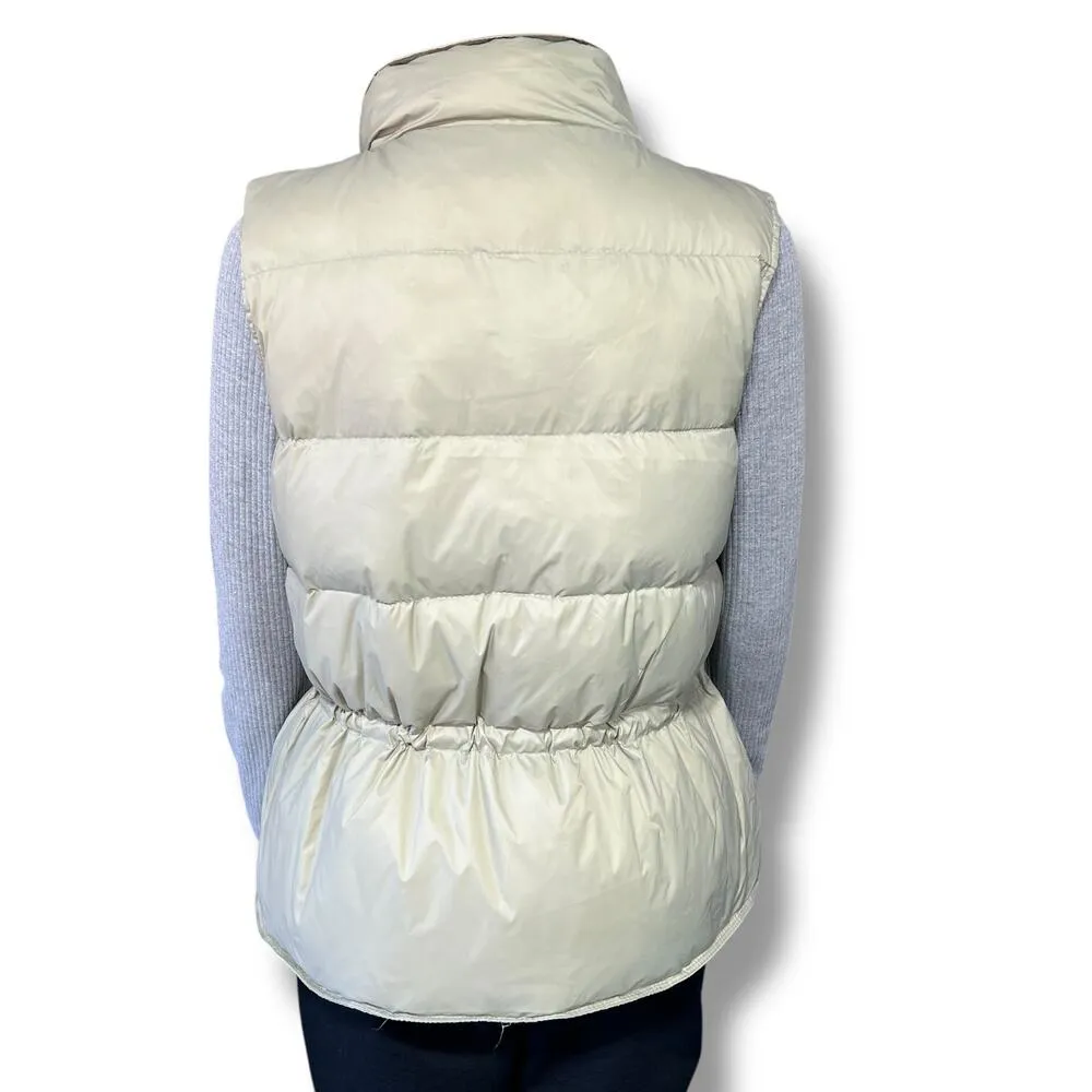 Boutique Womens Down Puffer Vest Drawstring Waist Khaki Tan Button Close Small - Image 4