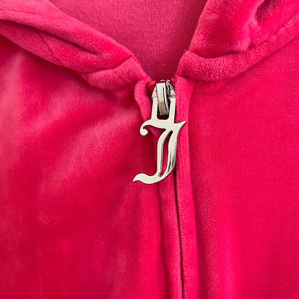 Juicy Couture 2PC Hot Pink Big Bling Velour Track Suit Large Y2K - Image 16