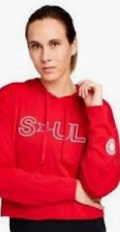 SoulCycle Star Logo Cropped Red Hoodie Sweatshirt Size US Medium - Image 1