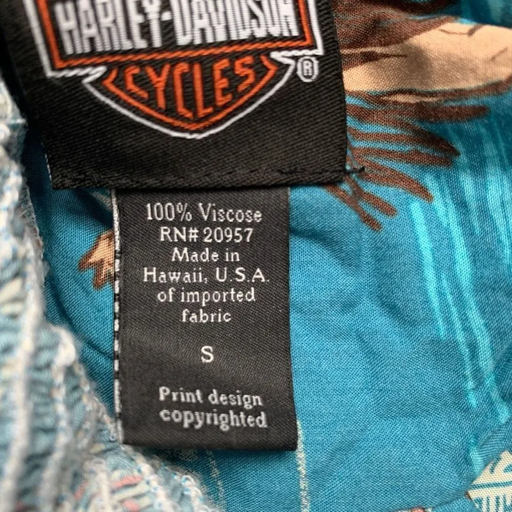 Vintage 90s Harley Davidson Dress Blue Strapless Floral Tropical Print Open Back - Image 9