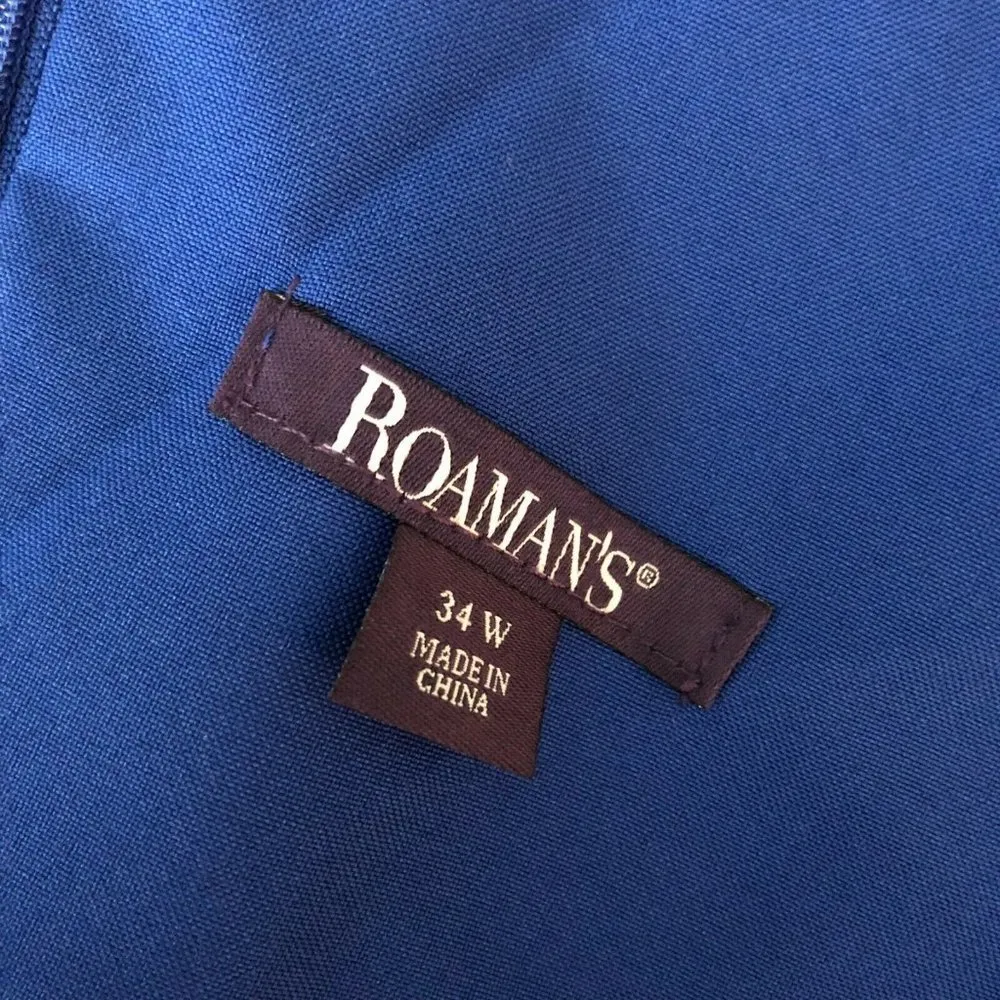 Roamans Sheath Dress Sleeveless Square Neck Button Detail Blue Size 34W - Image 4
