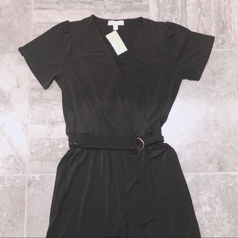 Michael Kors Wide Leg Jumpsuit Belted V-Neck Stretch Black Size L NWT $135.00 - Image 7