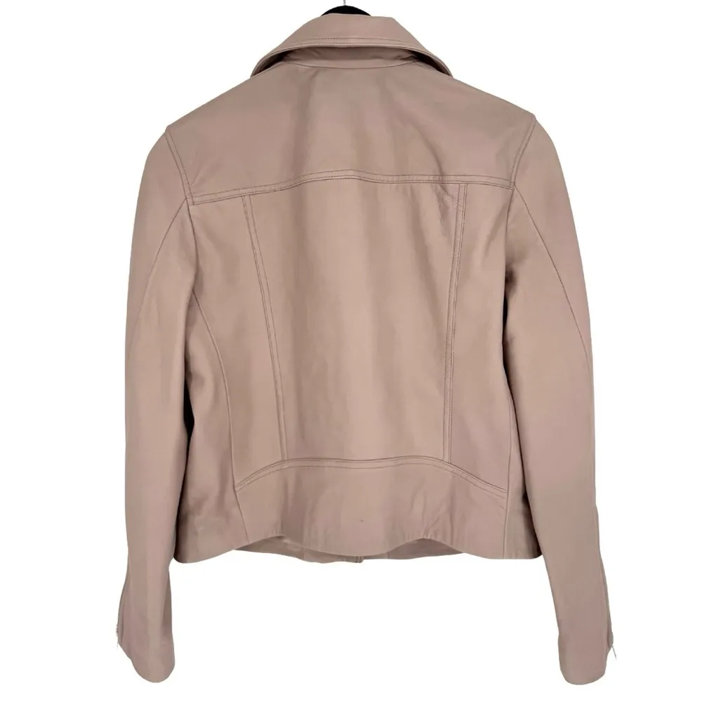 All Saints 8 Dalby Slim-Fit Leather Biker Jacket Misty Pink‎ Zipper Moto Boho - Image 4