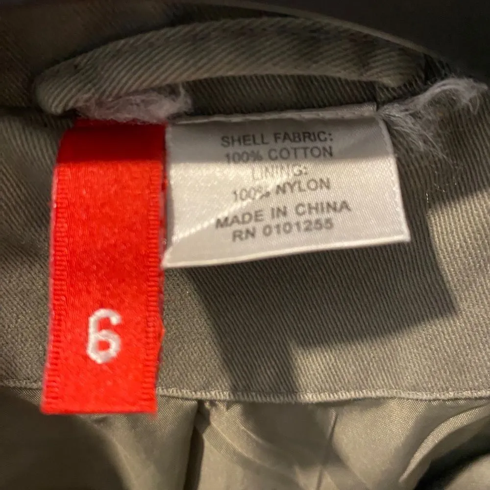 H&M Classic Belted Trench Coat Women's 6 Midi Twill Classic Jacket Olive Green - Image 10